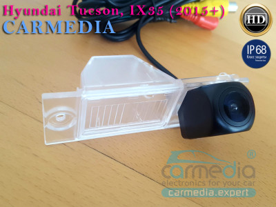 Hyundai Tucson, IX35 (с 2015 г. по настоящее время) CarMedia CM-7298K CCD-sensor Night Vision (ночная съёмка) с линиями разметки (Линза-Стекло широкоугольная) Цветная штатная камера заднего вида вместо плафона подсветки номера