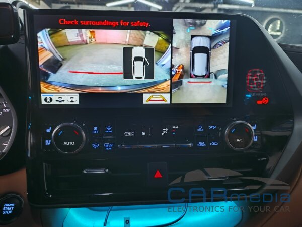 Toyota Highlander (с 2022г.в. по настоящее время), круговой обзор, GPS штатная CARMEDIA ZH-T1215-AND12 (TS10 8x2,3 Ghz, 6Gb Ram, 128Gb ROM, IPS LCD, Wi-Fi, Bluetooth,  external microphone, 4G встроен, DSP) Штатное головное мультимедийное устройство на OS 