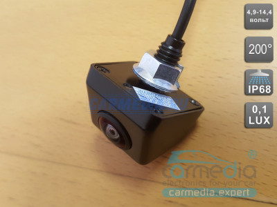  Универсальная автомобильная камера с углом обзора 200 градусов CARMEDIA CM-7507C-EYE (врезная на болту, тип "пирамидка") 