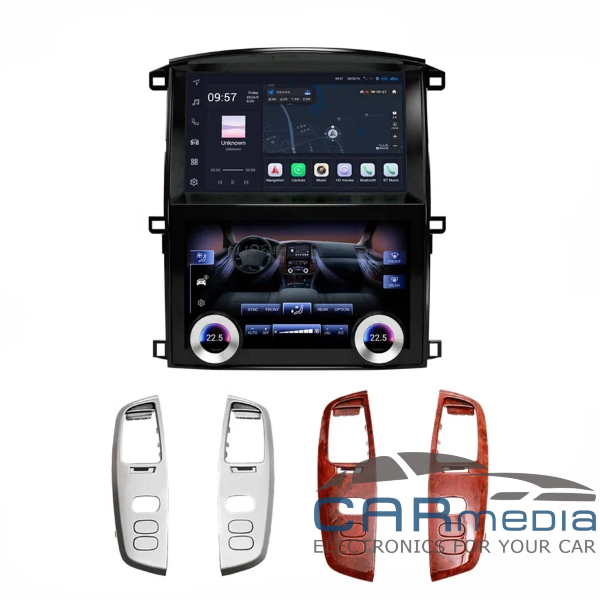 Toyota Land Cruiser 100 (с 2002г.в. по 2008г.в.) любые комплектации CARMEDIA ZF-9001-GE-360-DSP-8-128-LTE Tesla-Style (Android 13, 8x2.0 Ghz, 8Gb Ram, 128Gb ROM, SL4745 FM, TDA 7850, DSP6ch, Bluetooth 5.0, Glonass&gps, AHD, CarPlay, HDMI, вторая зона, 4G 