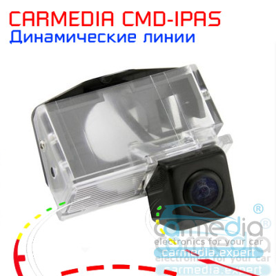 Toyota Corolla E12 (2001-2006 г.в.) Цветная штатная камера заднего вида с динамическими линиями (ночная съемка, линза-стекло) CARMEDIA CMD-IPAS-TYC12