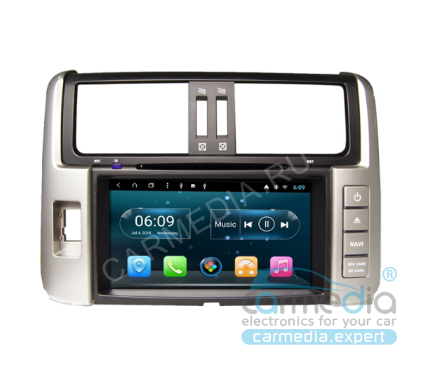 Toyota Land Cruiser PRADO 150 (с 2009г.в. по 2013г.в.) цвет рамки СЕРЕБРО, Элеганс/Престиж, поддержка заводских усилителя и камеры CARMEDIA KR-8005-S10-DSP-4G Android 10 Штатное головное мультимедийное устройство